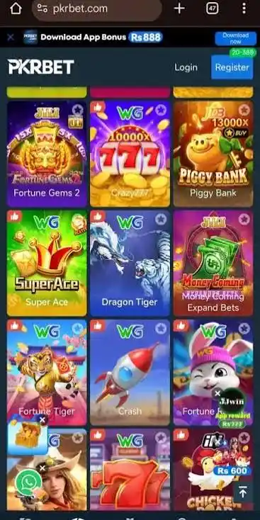 pkrbet game home screen