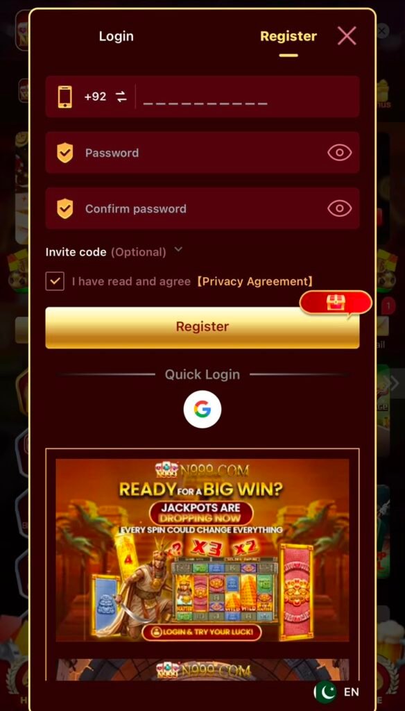 N999 Game account registration steps